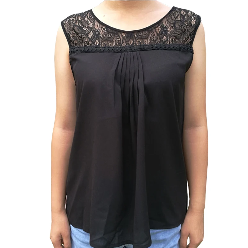 Sexy Womens Lace Patchwork Chiffon Tops font b Blouse b font Females Sleeveless Casual Ukraine Pullovers