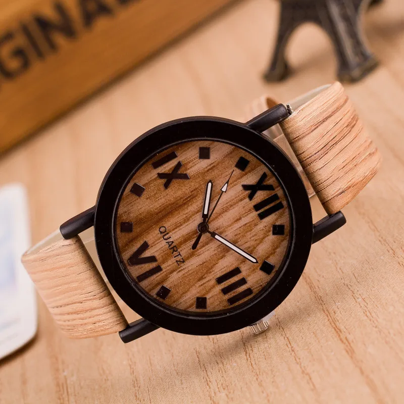 Женские и мужские наручные часы в стиле ретро с деревянной текстурой, повседневные кварцевые часы из искусственной кожи, мужские часы с римскими цифрами и циферблатом, мужские часы
