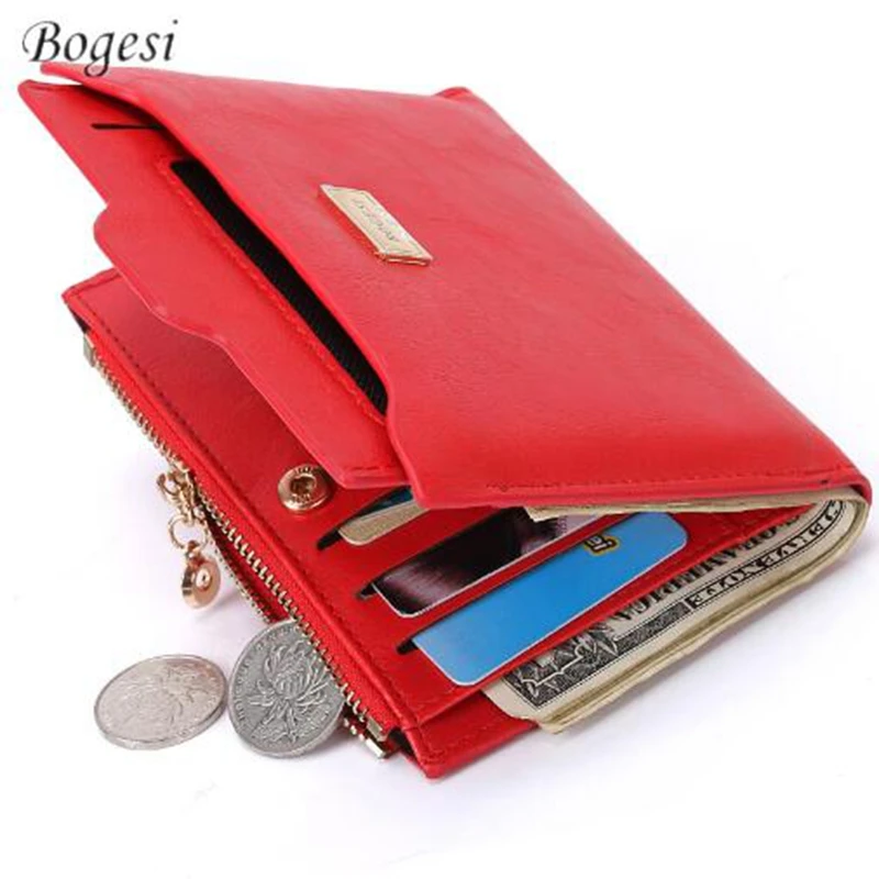 

BOGESI New Brand Fashion Zipper PU Leather Coin Card Holder Photo Holders Sequined Purse Wallet Female Purse Wallets Multi Purse