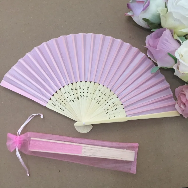30pcs/lot Silk Wedding Hand Fan with organza gift bag in 5 colors available