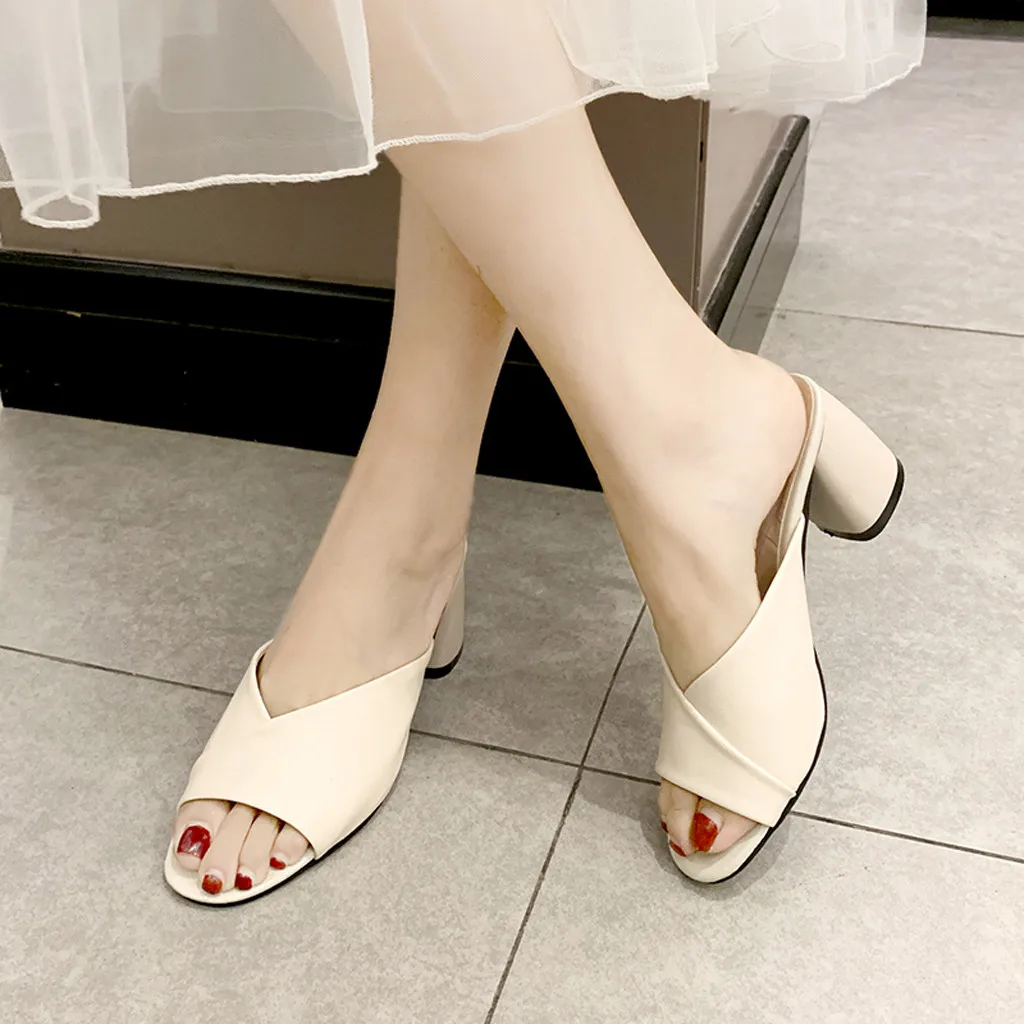 

women's summer footwear Fashion Simple Solid slippers Chunky Square heel Sandals slippers women chanclas mujer sandals women