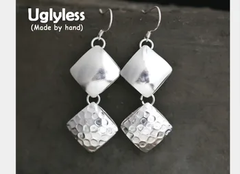 

Uglyless Real S 990 Fine Silver Hollow Square Dangle Earrings for Women Simple Fashion Exotic Handmade Geometric Brincos Jewelry