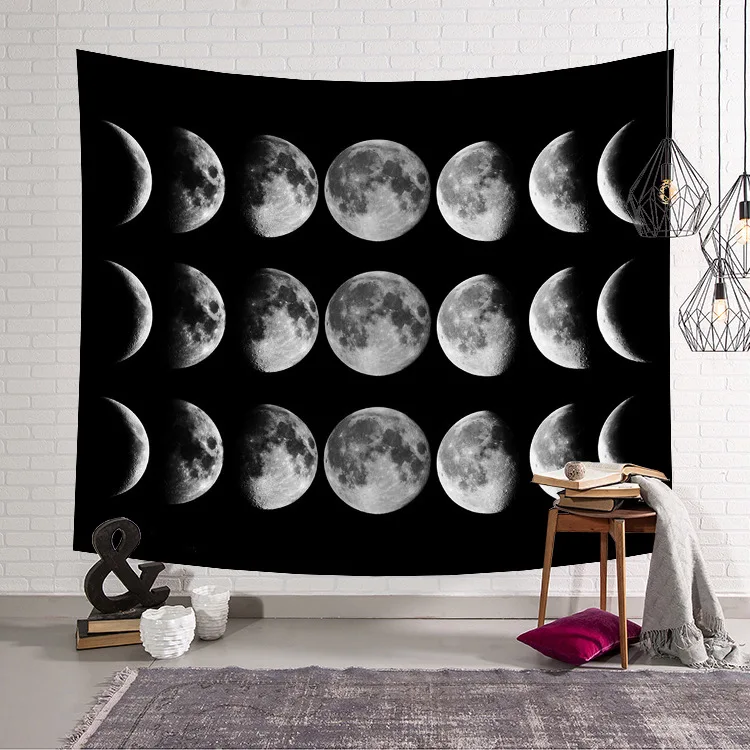 Moon Night гобелен, покрывало для кровати, настенное, для кемпинга, с большим принтом, ткань Galaxy, Декор, прямоугольник, для домашнего декора, круглое полотенце, пляж200x150