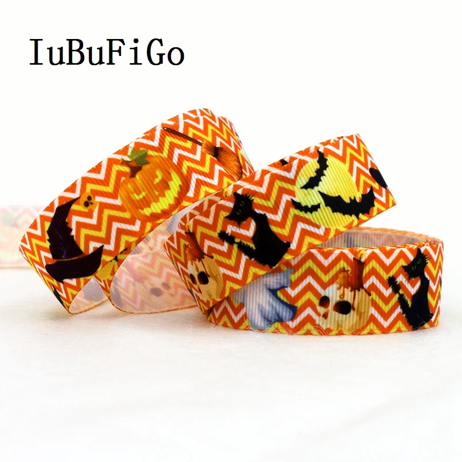 

IuBuFiGo 7/8 "Хэллоуин Печать Grosgrain лента 22 мм оранжевый мультфильм подарок лента банты повязка на голову" сделай сам "лента 50 ярдов