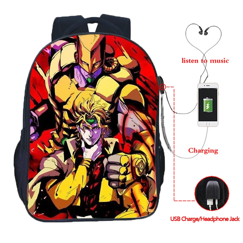 JoJo No Kimyou Na Bouken JoJo's Необычные Приключения Jotaro USB Chargingbackpack для мужчин женщин мальчиков девочек рюкзаки школьные сумки - Цвет: 4