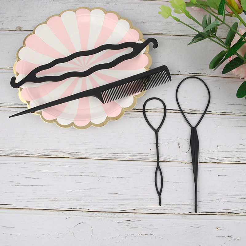 4Pcs Fashion Lady French Hair Braiding Tool Women Weave Braider Roller Hair Sponge Plait Twist Styling Tool Diy Holder Clip