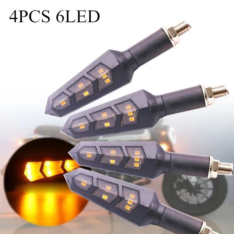 

4pcs 6LED Universal Motorcycle Turn Signal Lights Flowing Flashing Flicker Motorbike Indicator Blinker Amber Light Lamp
