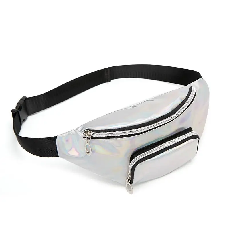 New wholesale laser belt bag holographic waist bag pink pu fanny pack Silver hip bag Chest Phone Pouch sac banane - Цвет: Silver