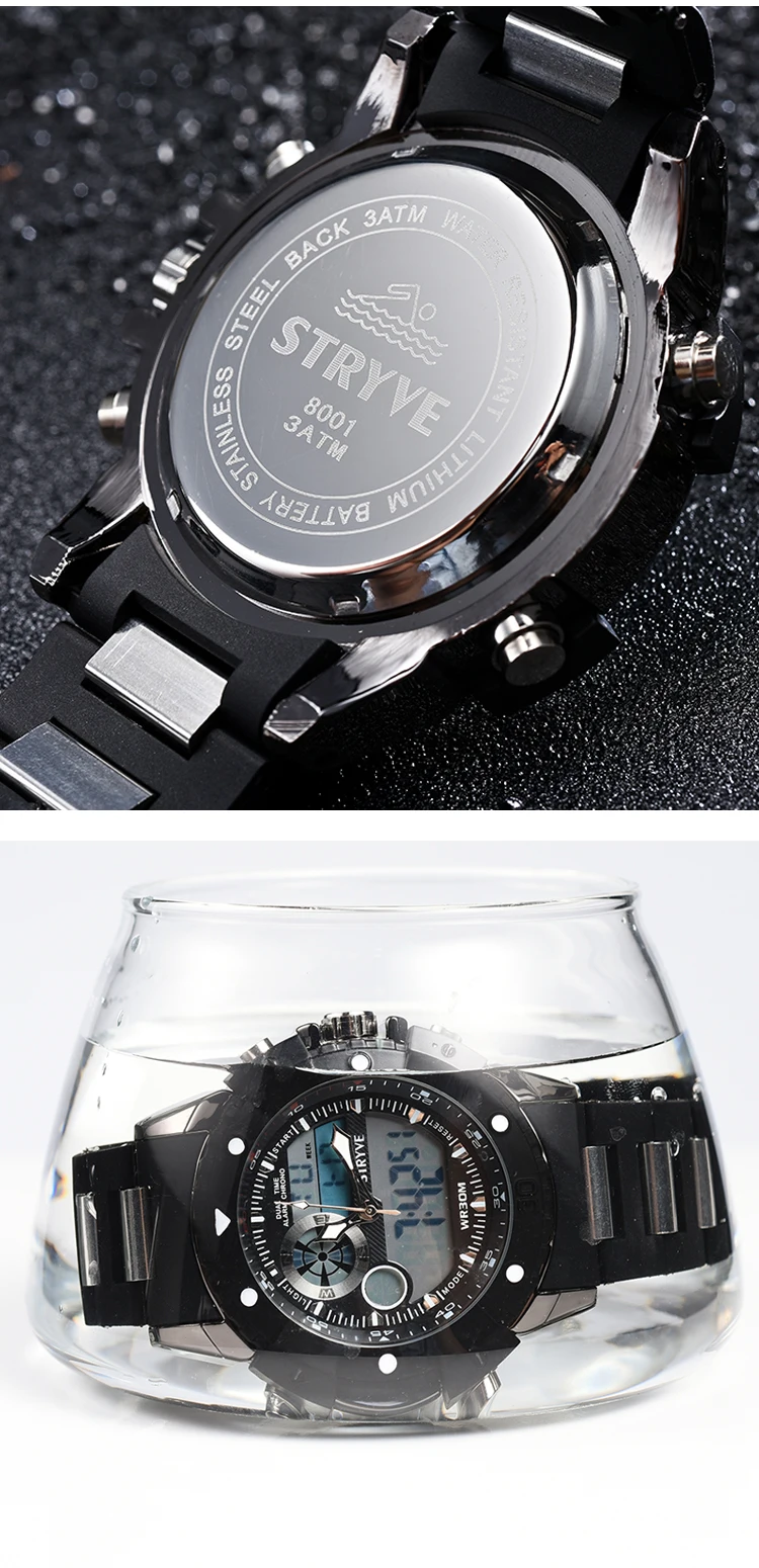 Relojs Stryve бренд Лидер продаж мужские наручные часы 3ATM водонепроницаемые мужские крутые спортивные часы модные цифровые часы