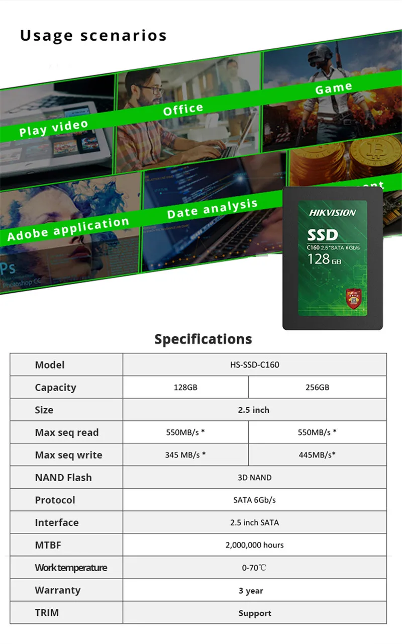 HIKVISION SSD SATA 2,5 128gb TLC 3D NAND супер быстрый Внутренний твердотельный диск Жесткий диск для настольного ноутбука