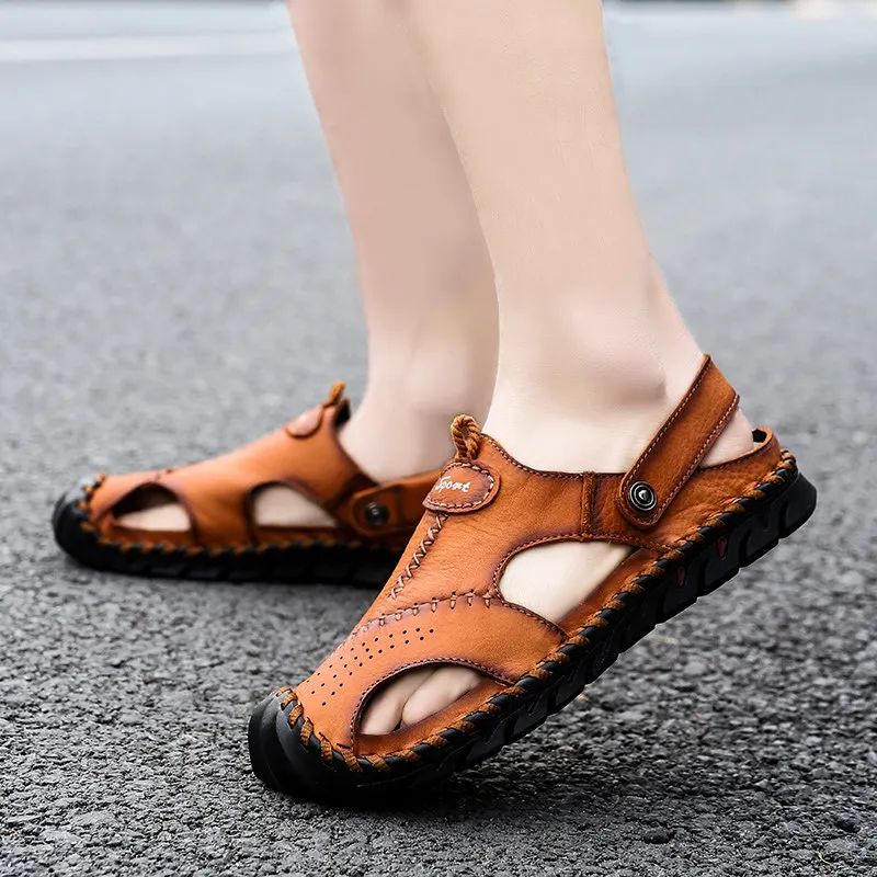 AKZ/мужские сандалии; коллекция года; летние пляжные вьетнамки из натуральной кожи; дышащие мягкие удобные легкие мужские туфли Без каблука; обувь для отдыха