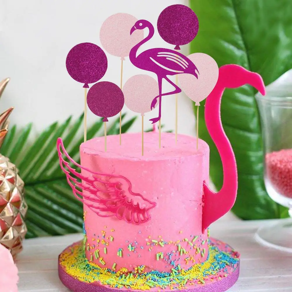 

Happy Birthday Cake Topper Colourful Flamingo Flower Balloon for Party Weeding Birthday Decoration