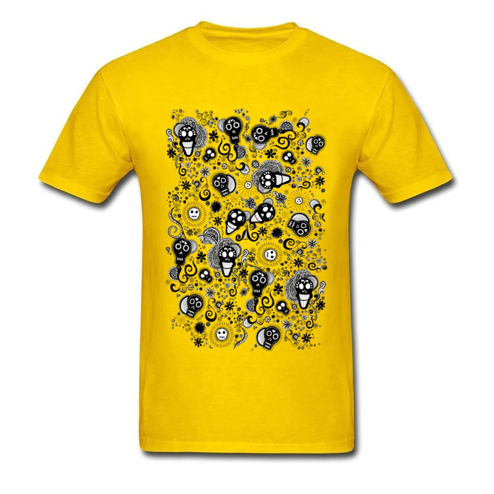 Design Birthday Summer Fall Cotton Fabric Round Collar Mens Tees Europe Clothing Shirt 2018 New Fashion Short Sleeve T Shirts Happy Mexican Day of the Dead yellow