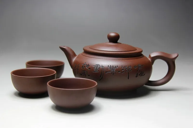 Керамический чайник Исин ручной работы фарфоровый чайник чашка набор фиолетовая глина чайные горшки 400 мл Zisha кунг-фу Церемония подарок бонусом 3 чашки 50 мл