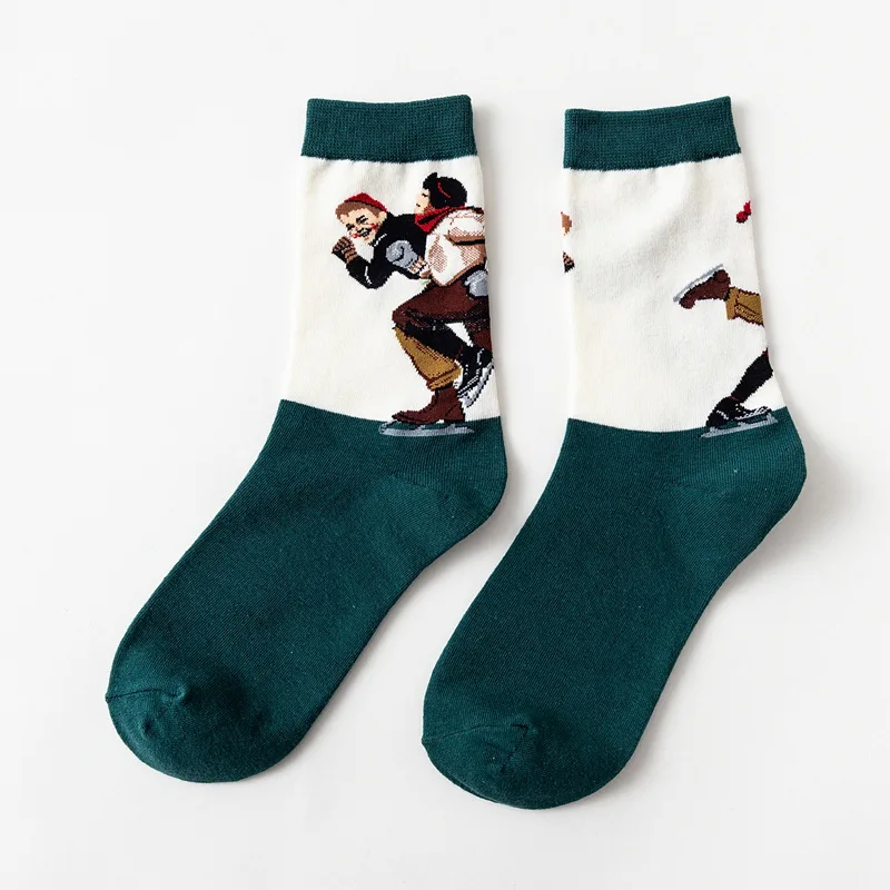 Носки с рисунком Ван Гога, Harajuku, милые хлопковые розовые носки для женщин и мужчин, короткие носки, новинка, смешной Рисунок, корейские короткие носки с принтом - Цвет: r110-012