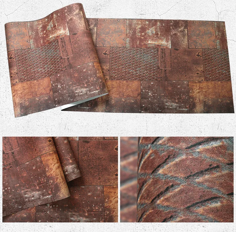 

Retro Metal Sheet Wallpaper Roll Waterproof PVC Vinyl Tile Wall Paper for Hotel Bathroom Background Wall Papel De Parede 10M