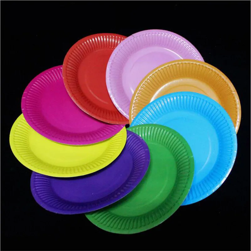 10 pcs/lot Multi candy color festival disposable plate for parties 7 inches birthday paper
