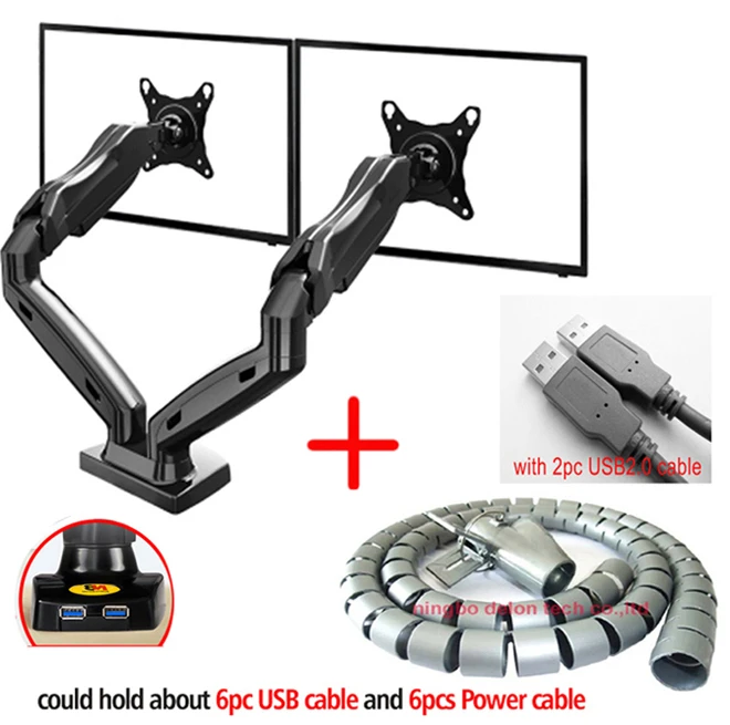 F160 2" NB full motion воздушный пресс газовая стойка двойной монитор Стенд тв крепление двойной sreen 360 вращающийся настольный Поддержка USB2.0 кронштейн