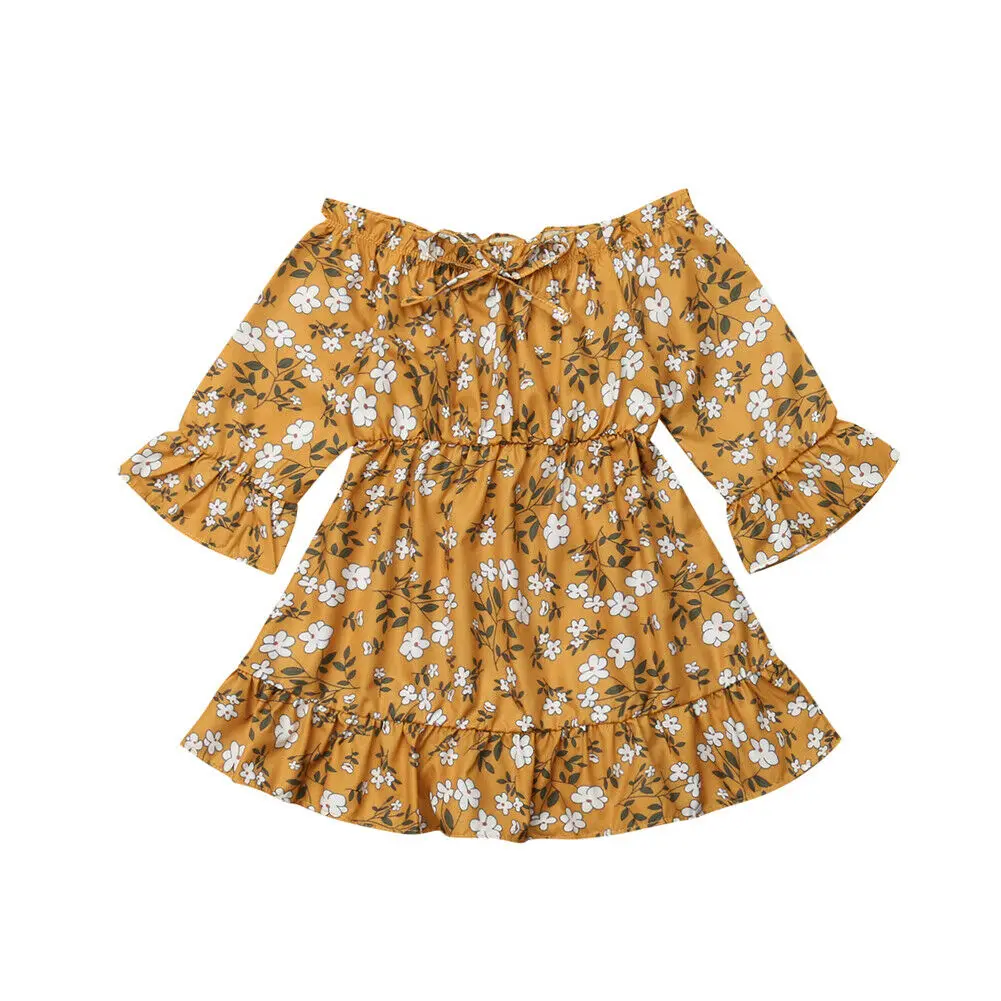 

Summer Toddler Kids Baby Girl Off shoulder Floral Dress Long Sleeve Princess Boho Sundress Clothes