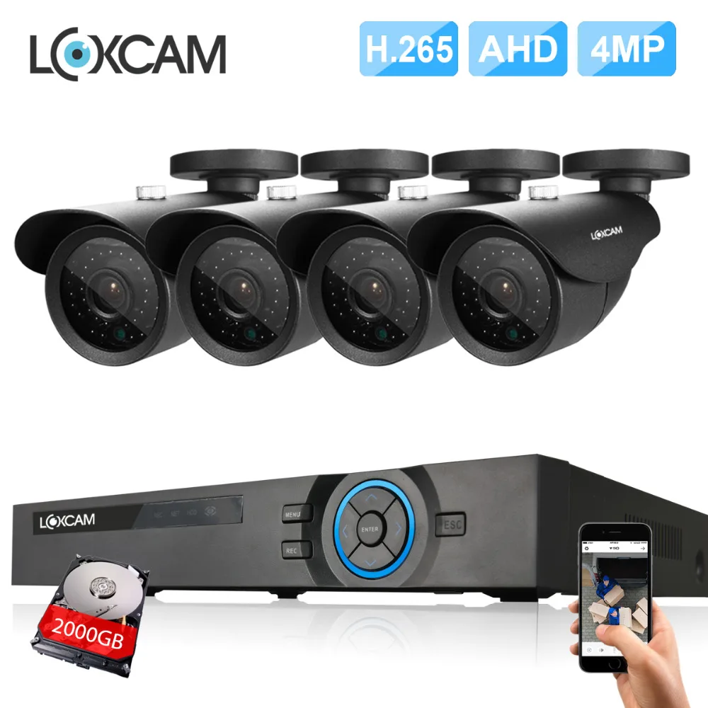 

h.265 4CH CCTV System 4CH DVR kit 4Pcs 4MP Metal IP66 Waterproof Outdoor Camera AHD CCTV Camera System p2p Remote View 36 LEDs