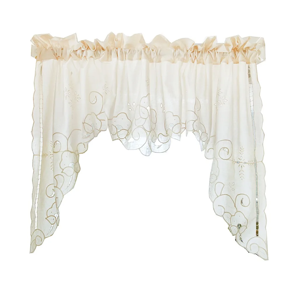 

1pc Living Room Curtains 100% Cotton With Embroidery Hollow Fabric Window Curtain White Short 195*95cm