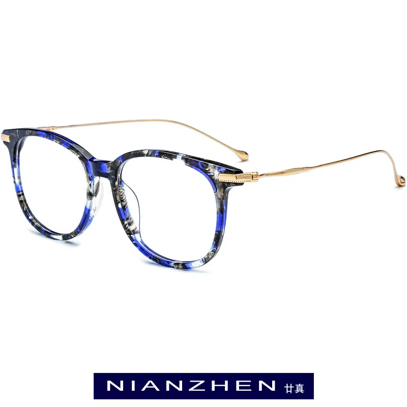 B титановая ацетатная оправа для очков, мужские Разноцветные квадратные оптические очки для женщин, очки для близорукости, ультралегкие очки 1854 - Цвет оправы: Синий
