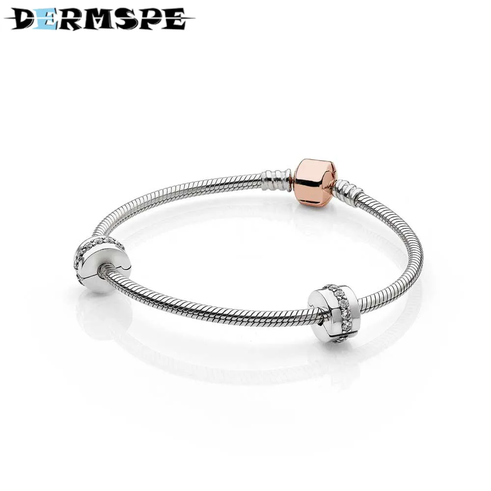 

DERMSPE 100% 925 Sterling Silver Holiday Rose Iconic Bracelet Gift Set Fit DIY Original Charm Bracelets Jewelry Woman 580702