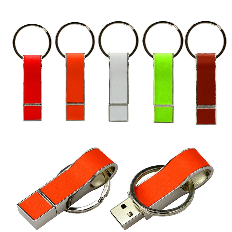 Купить Кольцо для ключей деловые кожаные usb 2.0 флэш карту памяти Memory Stick накопитель 8 ГБ 32 ГБ реальная емкость USB ключ 64 ГБ 128 ГБ 1 ГБ подарок