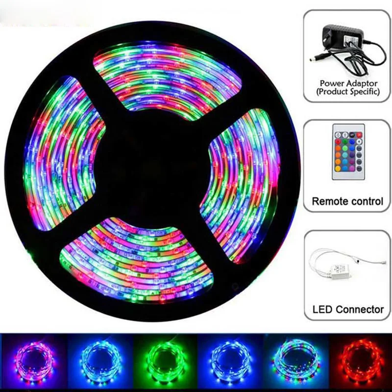 5 упак./лот 5 M 2835 300 SMD IP65 Водонепроницаемый гибкий Светодиодные ленты света и ИК-пульт дистанционного управления+ 12 V 2A Мощность адаптер в комплекте