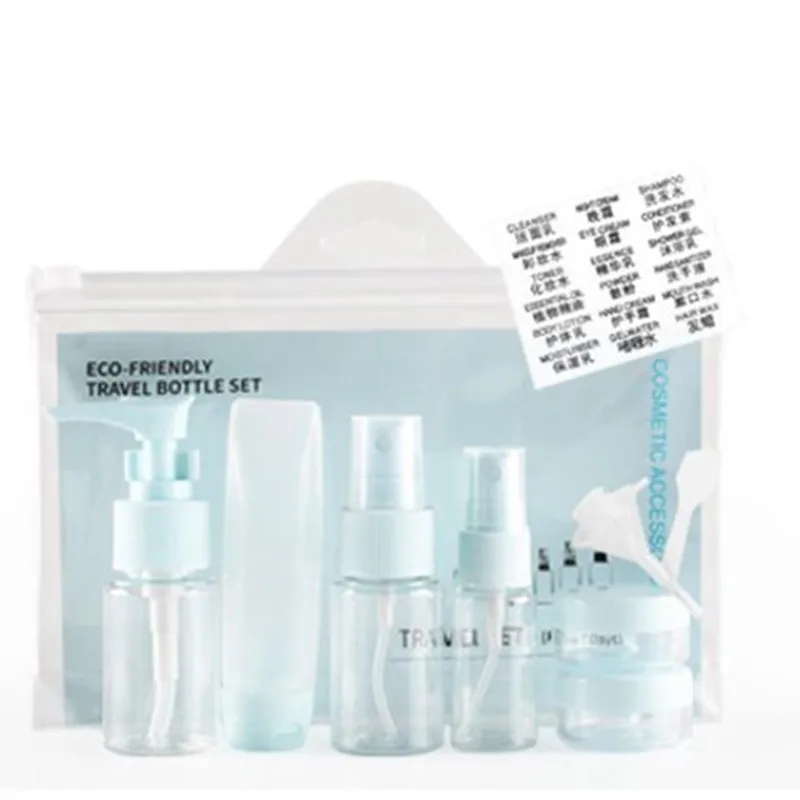 9pcs/set Women Portable Flight Travel Set Spray Bottle Pack Liquid Containers Shampoo Cream Cosmetics Refilable Bottles 20#630 - Цвет: blue