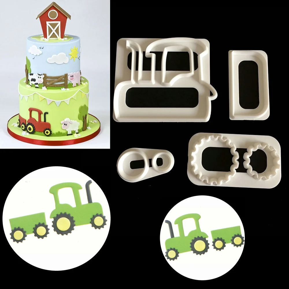 

TTLIFE 4Pcs Car Tractor Set Plastic Fondant Cutter Cake Mold Fondant Mold Cookie Cutters Baking Cake Decorating Tools 2019
