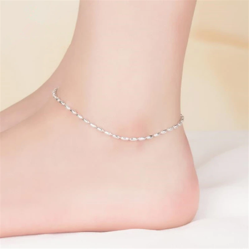 KOFSAC New 925 Sterling Silver Beads Chain Anklets Frosted Glossy Olive Beads Ankle Bracelets For Women Foot Jewelry Girl Gifts KOFSAC New 925 Sterling Silver Beads Chain Anklets Frosted Glossy Olive Beads Ankle Bracelets For Women Foot Jewelry Girl Gifts