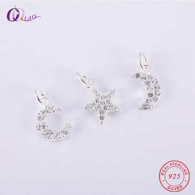 

Hot sale 925 sterling silver unique moon&star Pendant Micro inlay Cubic zirconia For DIY Jewelry making Necklace Bracelet 1PCS