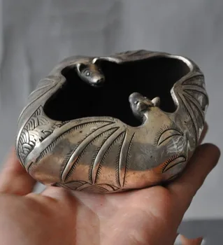 

Crafts statue Marked Old Chinese fengshui Silver Wealth Bat lucky statue incense burner Censer