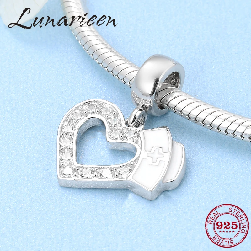 

Save love 925 Sterling Silver Heart with Nurse Hat Enamel Charms fine Pendants Fit Original Pandora Charm Bracelet Jewelry 2018