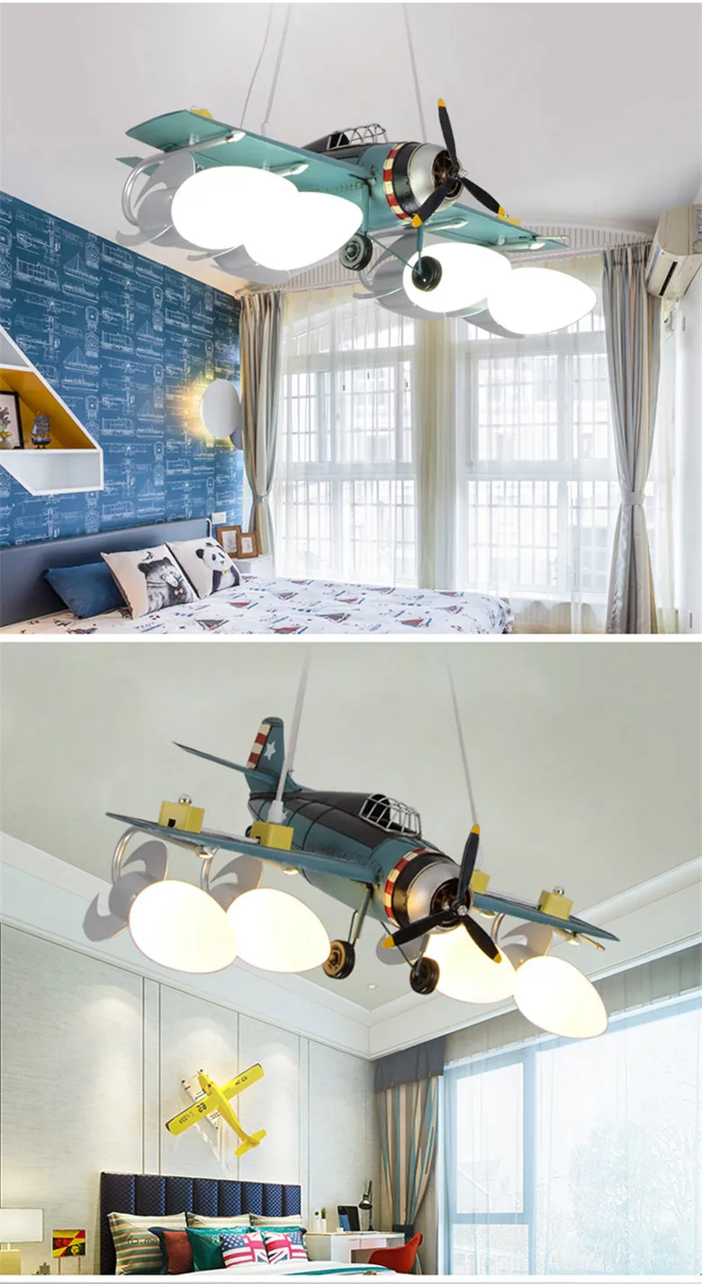 Современный подвесной светильник-самолет, Креативный светодиодный светильник для детской комнаты, для мальчиков, для детской спальни, подвесной светильник, простой lron светильник s E27
