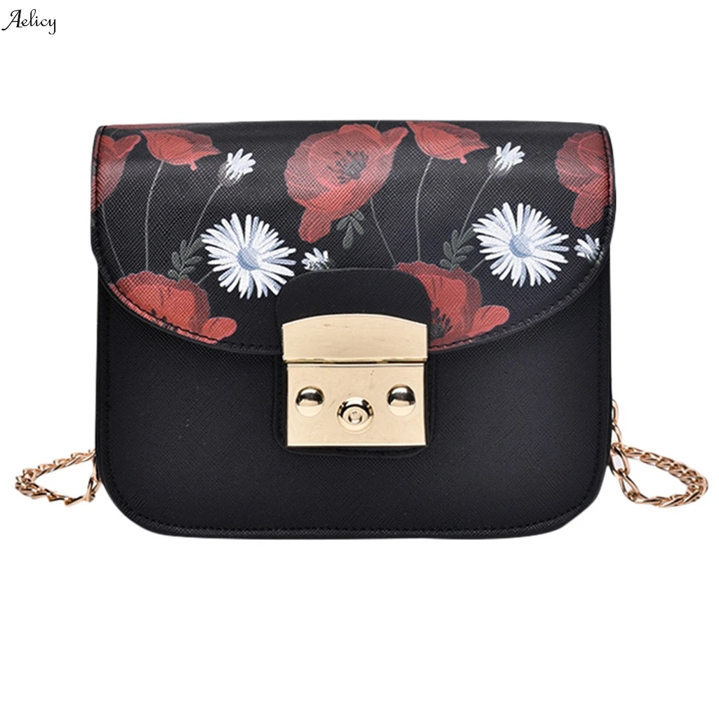 

New Women Simple Handbags Purses Ladies Crossbody Fashion Girls Retro Leather Wild Floral Chain Shoulder Bag Messenger Bag 2019