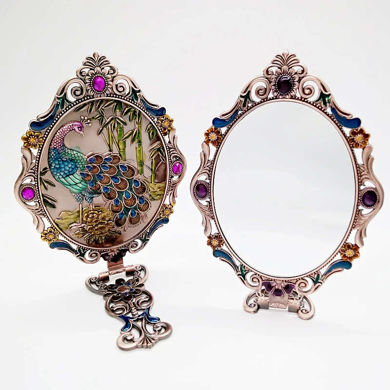 

Vintage large peacock decortive makeup mirrors Lovely Folding portable metal Hand mirror for home decor birthday gifts J057A