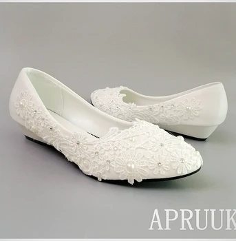 Zapatos de tacón de cuña de encaje blanco zapatos de novia de moda adorable diseñador de mujer boda zapato de novia tacón de 3CM señoras chica fiesta bomba