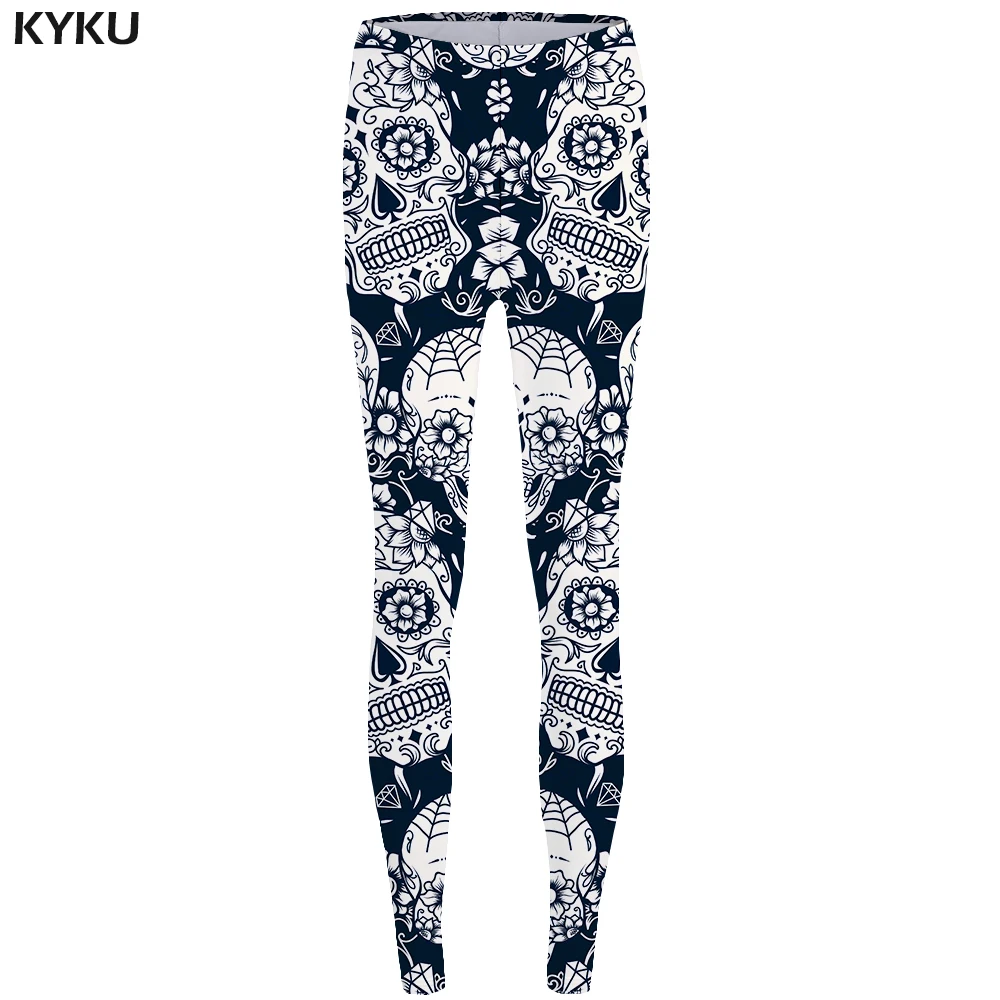 Kyku бренд череп Леггинсы для женщин Скелет Леггинсы 3D Панк Легинсы Готический длинные Легинсы Эластичные штаны Высокая Талия Для женщин