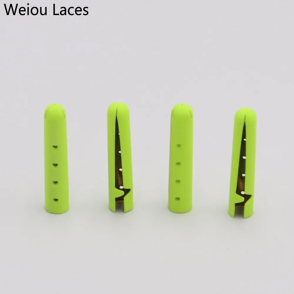 

Weiou New 4pcs 1 Set 4x23mm Luxury Painting Neon Yellow Orange Tips Matt Metal Aglets FOR Shoelaces DIY Sneaker Kits Bullet Head