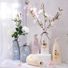 Современная керамическая ваза, вазы для цветов, для домашнего интерьера, дизайн фламинго, стильная ваза для цветов из сухого ясеня, свадебные украшения, аксессуары