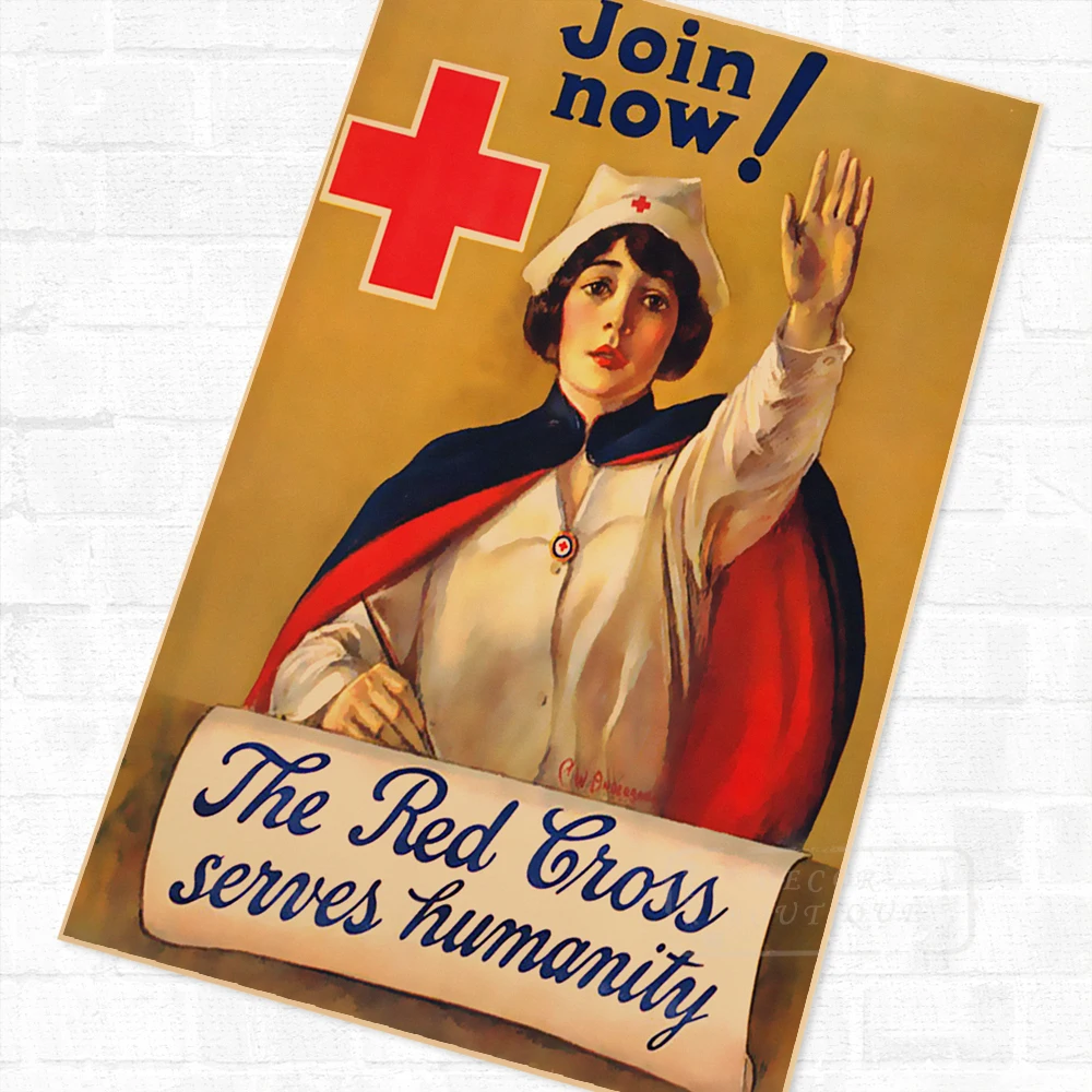 Red Cross Recruiting History Wwi Ww1 Propaganda Poster Vintage