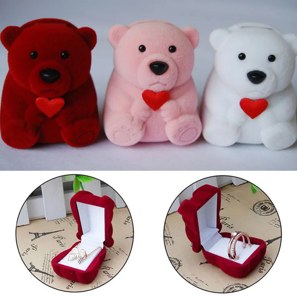 

Mini Lovely Bear Jewelry Box Necklace Earrings Rings Box Cute Animal Jewelry Case Engagement Gift Box