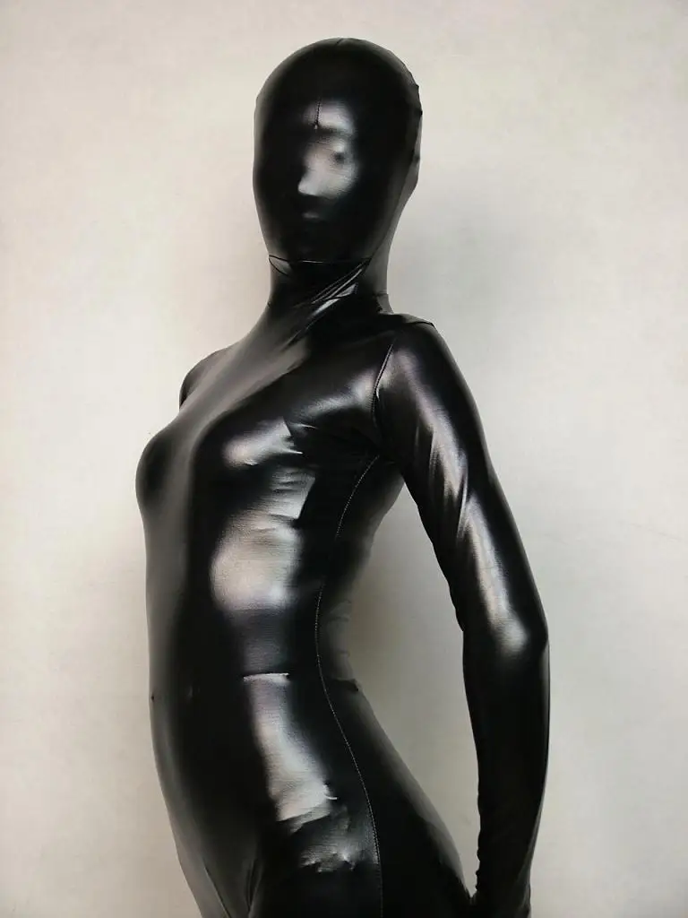 Белый полный тело лайкра спандекс латекс/Резина Cos Zentai костюм боди костюмы для взрослых нарядное платье - Цвет: Black