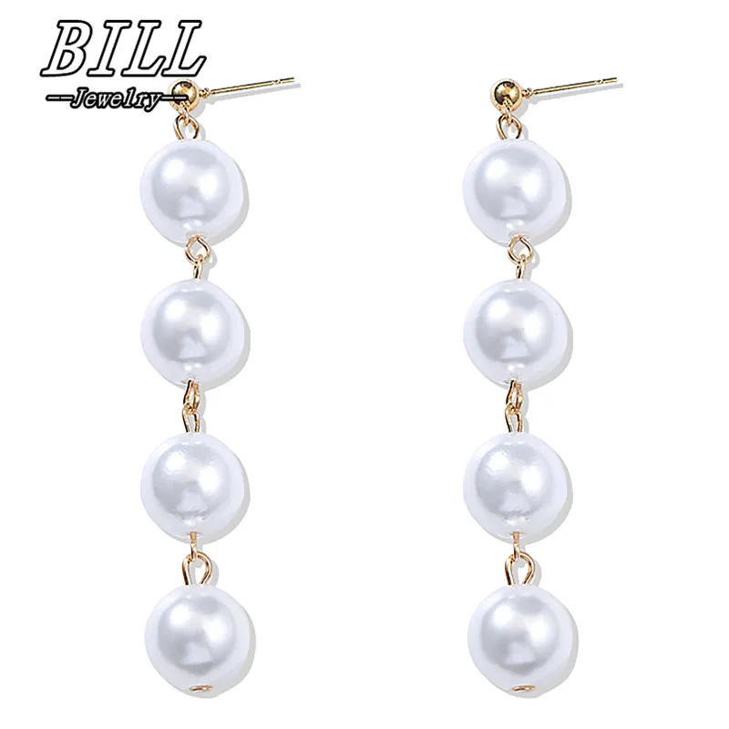 

ES470 Trendy Elegant Created Simulated Pearl Long Earrings Pearls String Statement Dangle Tassel Earring For Wedding Party Gift