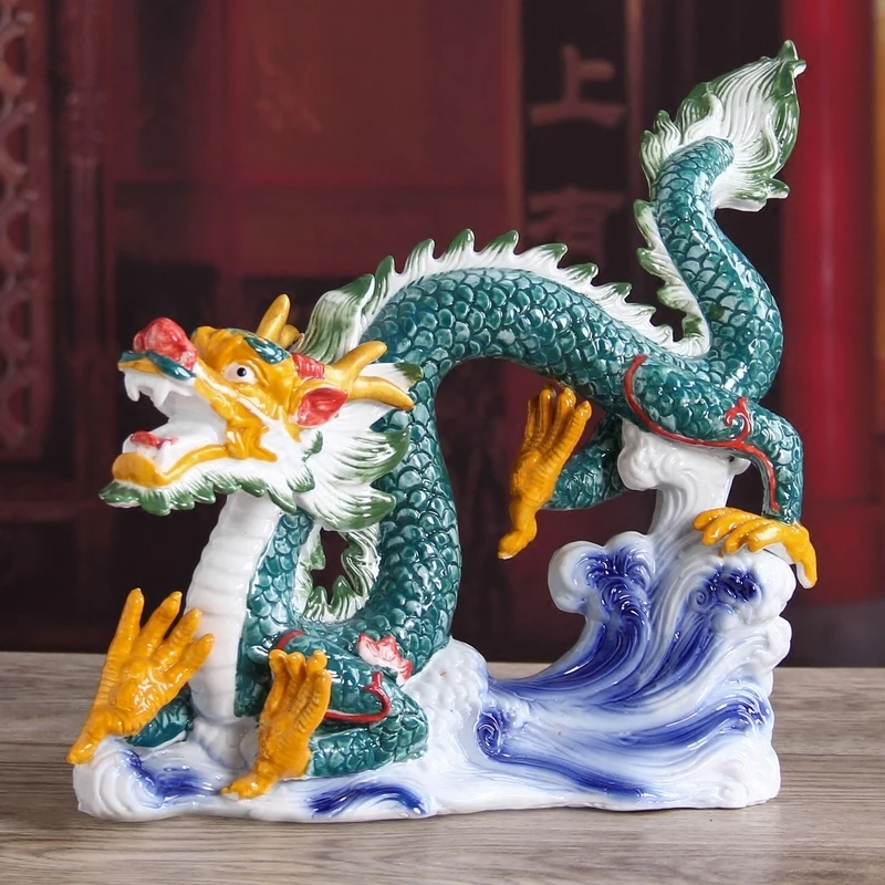Chinese Ceramic Dragon Figurines Decoration Feng Shui Lucky Mascot
