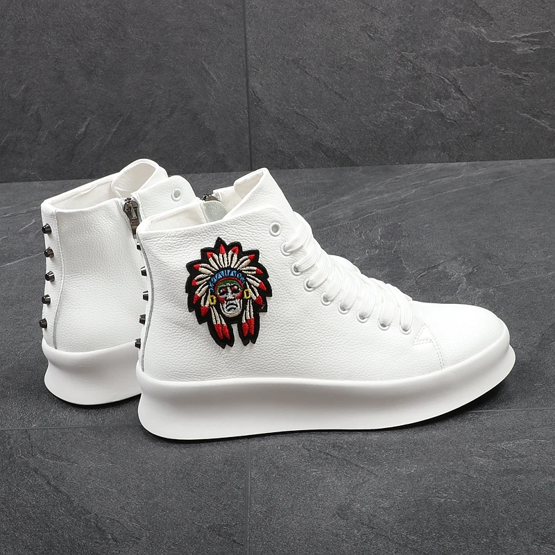 Shipping High Casual Luxe Chaussures Stephoes Microfibre Cheville Rivets Hommes Drop Marque Top De Mode Amérique Blanc Bottes mv8wyN0On
