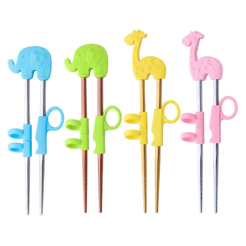 

1 Pair Children Chopsticks For Kids Baby Staniless Steel Cartoon Enlightenment Learning Reusable Training Chopsticks Tableware