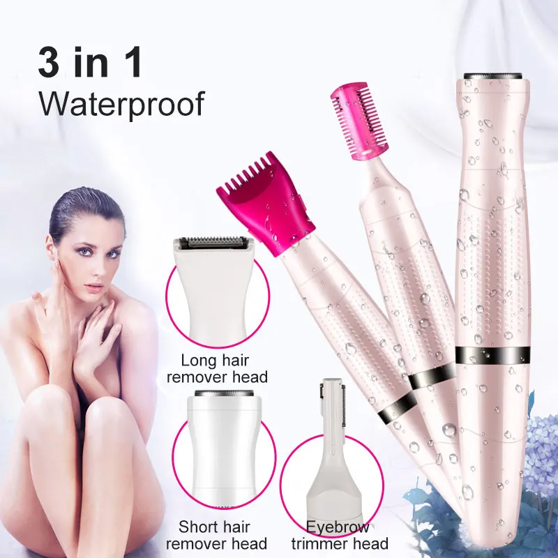 

3 in 1 Electric Shaver for Lady Face Bikini Body Leg Arm Underarms Hair Removal Epilator Razor Eyebrow Trimmer with Limited Comb